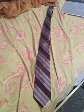 Men's Arrow Striped Purple Gray Black Silk Neck Tie